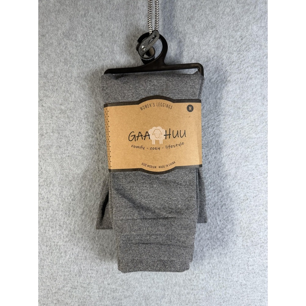 Gaa Huu Leggings Womens Medium Gray Knit Jogger Elastic Waist Stretch Casual